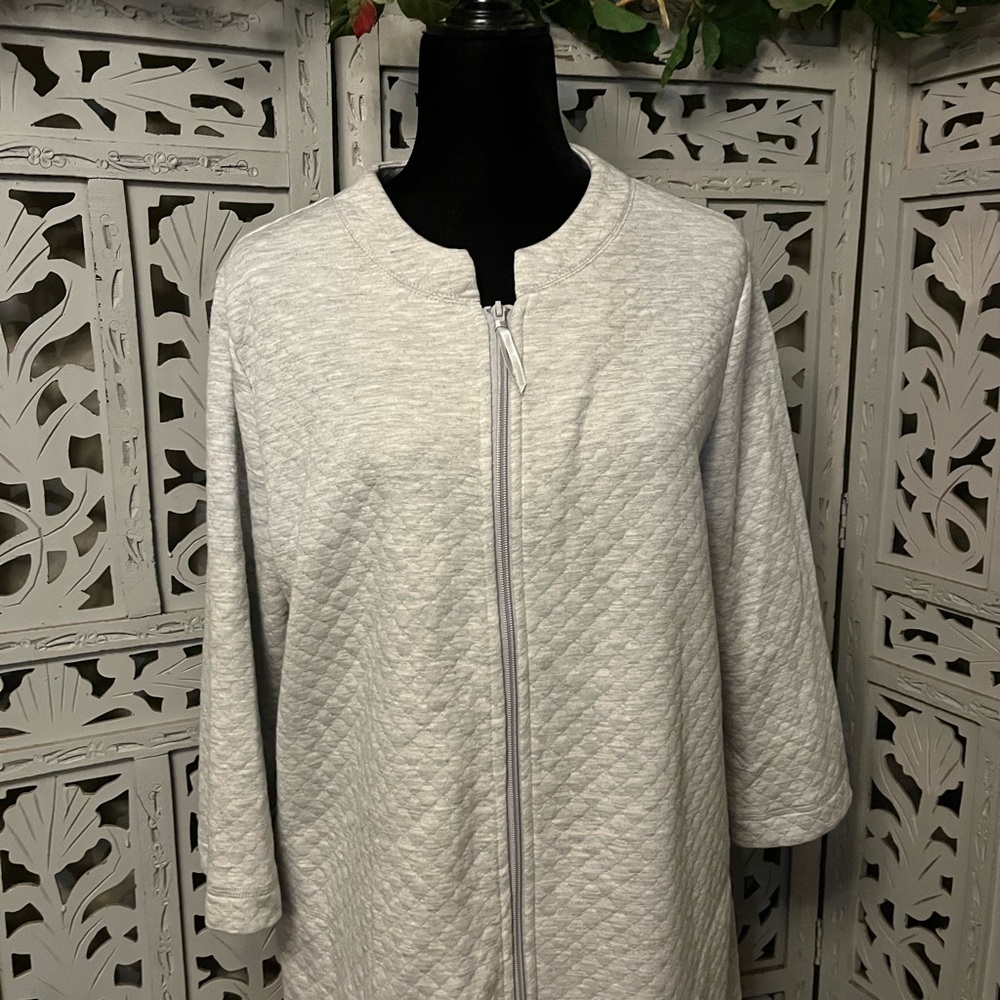 CROFT & BARROW QUALITY QUILTED GRAY LONG SLEEVE HOUSE DRESS PAJAMAS NIGHTGOWN - Picture 2 of 9